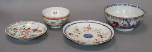 Two Chinese porcelain bowls and saucer and a Japanese dish