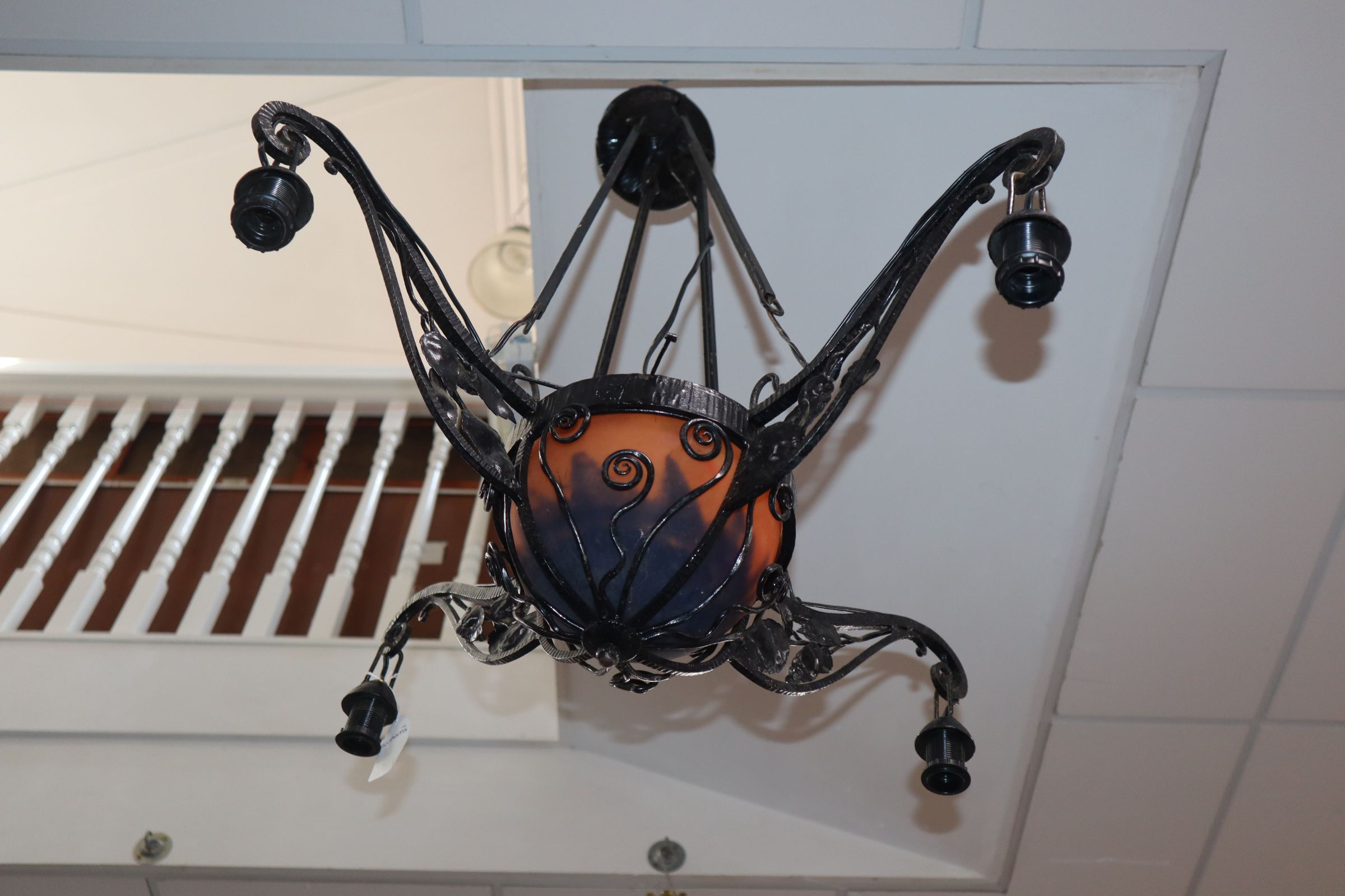 A Daum glass and cast iron four branch ceiling light, 49cm wide - Image 2 of 2