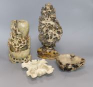 Four Chinese stone and soapstone carvings