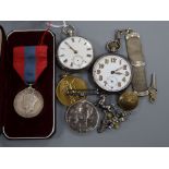 Two silver pocket watches, three medals to SPR. W.P. O'Brien.