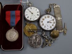 Two silver pocket watches, three medals to SPR. W.P. O'Brien.