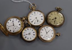 Three gold plated pocket watches including Waltham and two gilt metal pocket watches.