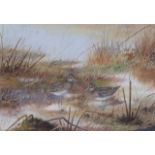 Philip Rickman (1891-1982), watercolour and gouache, Jack Snipe at their feeding hide, signed, 28