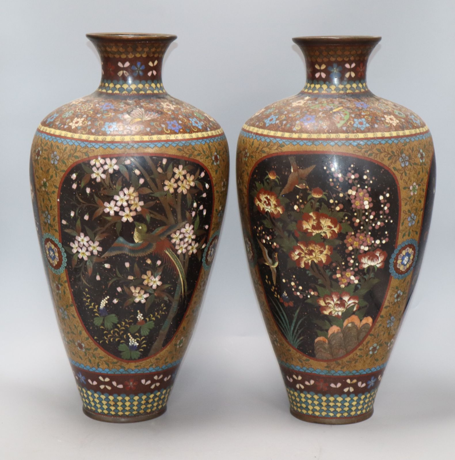 A pair of Japanese large cloisonne vases height 48cm