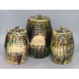 Three lidded jars - 'Meal', 'Sage' and 'Butter'