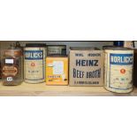 A collection of sweet jars, six tins, a box of tins and bottles