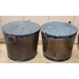 A pair of copper and iron coal buckets