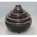 A 19th century Burmese hsun ok lacquer stacking bowl height 36cm