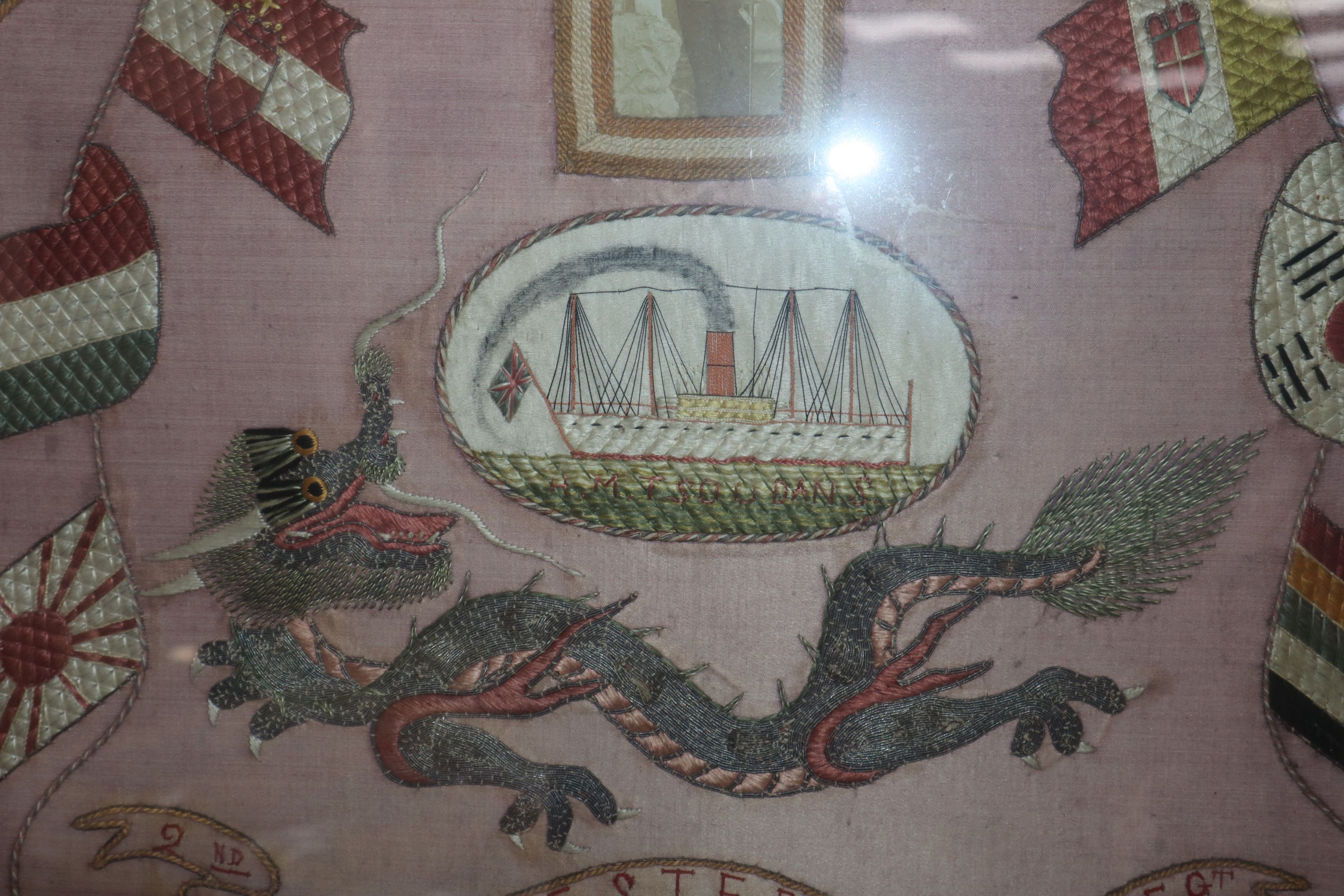A Gloucestershire Regiment silkwork picture 'In remembrance of my service in N. China 1913-15' - Image 7 of 7