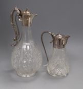A George V silver mounted glass liqueur jug by Burton & Waters and a Victorian silver plate