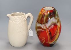 An Art glass vase and a Clarice Cliff jug