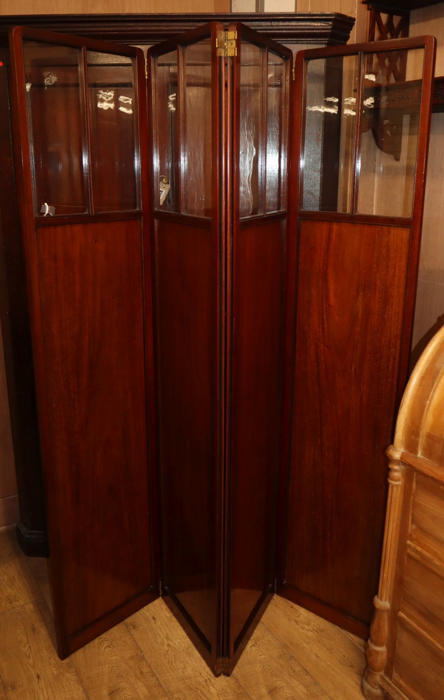 An Edwardian mahogany four fold screen H.173cm