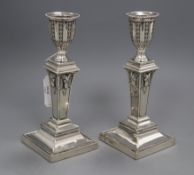 A pair of late Victorian silver candlesticks, Richard Hodd & Son, London, 1891, 19.6cm.