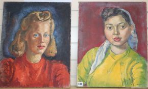 Archibald Ziegler (1903-1971), two oils on canvas, Portraits of young women, both signed, 51 x 41cm,