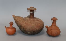 Three 19th century redware kendi tallest 17cm