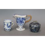 An Annamese blue and white jarlet, a Kangxi blue and white cup and a Qianlong blue and white