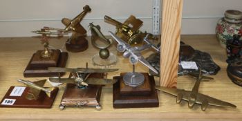 A group of trench art - planes, tank and gun