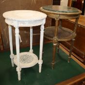 Two painted occasional tables, one with marble Larger diameter 50cm