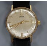 A gentleman's 1960's 9ct Omega automatic wrist watch, with associated leather strap.