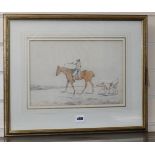 Attributed to Henry Alken, pencil and watercolour, Huntsman and hounds, 23 x 34cm