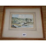 Samuel John Lamorna Birch, watercolour, Angler in a landscape, signed and dated 1948, 14 x 21cm