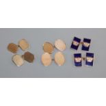 Three pairs of assorted cufflinks including two 9ct gold pairs and a pair of 9ct and blue enamel