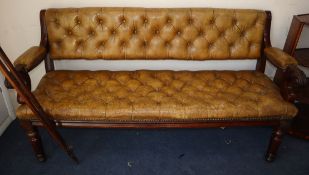 A Victorian snooker bench upholstered in buttoned leather W.168cm