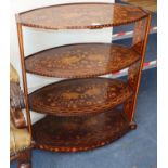 An early 19th century Dutch mahogany and floral marquetry inlaid three tier buffet W.77cm