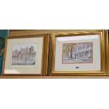 Bill Kingston, two watercolours, Winter landscapes, signed, 8 x 9cm, and eight assorted prints of