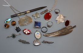 A silver wine label and a small group of assorted jewellery including sterling.