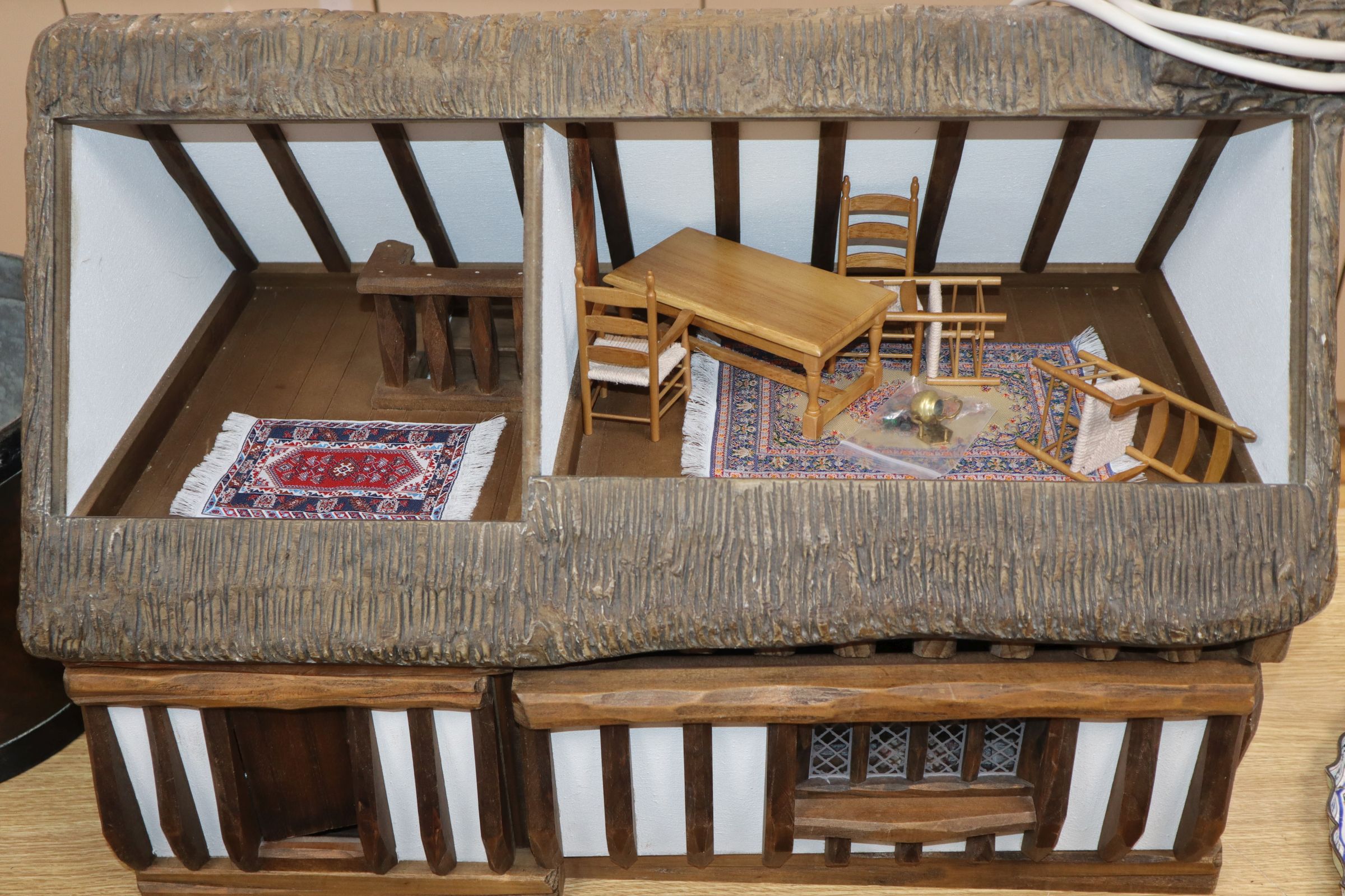 Robert Stubbs cottage style doll's house, dated 1990 - containing some furniture by Jane Norman - Image 2 of 2