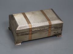 A George V engine turned silver and gold banded cigarette box, Colen Hewer Cheshire, Chester,