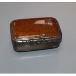 A George IV silver and hardstone mounted snuff box by Joseph Wilmore, Birmingham, 1821 (a.f.),