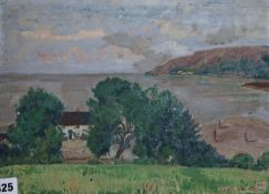 Harold F. Trew, oil on canvas, 'Porlock Weir', signed and dated 1925, label verso, 26 x 36cm,