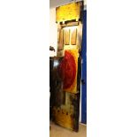 A large wrought iron painted wall panel W.approx. 250cm
