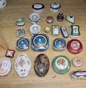 A collection of mixed enamel boxes including Limoges and Halcyon Days