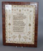 A George IV sampler, worked with 'The Youth's Request' by Mary Broadbent (1798-1877), October 4th,