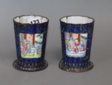 A pair of 19th century Canton enamel beakers height 11cm