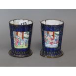 A pair of 19th century Canton enamel beakers height 11cm