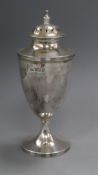 An Edwardian silver vase shaped sugar vase by Charles & George Asprey, London, 1907, 20cm, 7 oz.