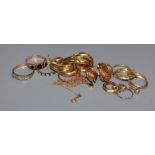 A small quantity of assorted gold and yellow metal jewellery, including 9ct and 14k rings and