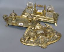 Three brass inkstands