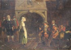 19th century English School, oil on canvas, Cromwell questioning Phoebe Mayflower, monogrammed, 26 x