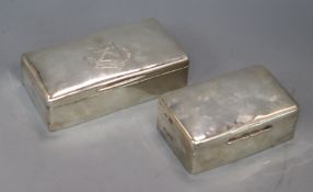 Two late Victorian silver mounted cigarette boxes, London, 1892 and 1898, largest 18.1cm.