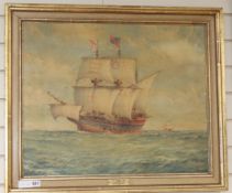 John Millington (1891-1948), oil on canvas, "The Golden Hind at sea", signed, 54 x 67cm