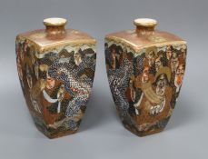 A pair of Satsuma square section earthenware vases