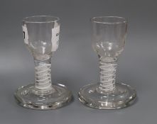 A pair of George III opaque twist stem toastmaster glasses
