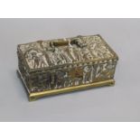 A medieval style cast brass casket length 21cm