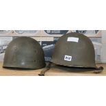 Two American army helmets