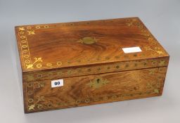 A Regency brass inlaid rosewood writing slope height 40.5cm